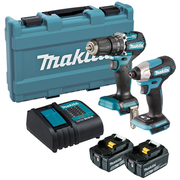Makita DLX2414ST 18v Brushless Twin Kit DHP487 Combi + DTD157 Impact Driver Inc 2x 5.0Ah Batteries