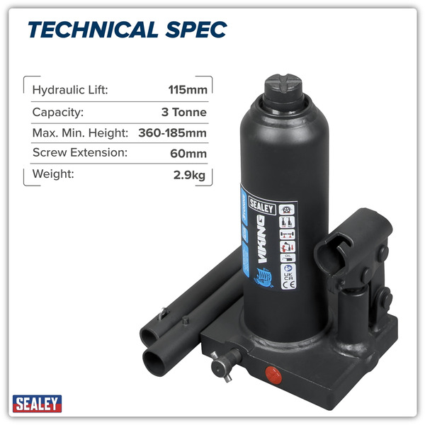 Sealey PBJ3S Viking Bottle Jack 3 Tonne