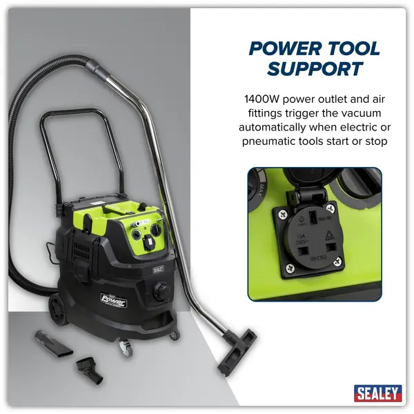Sealey PC400MA M Class Dust-Free Industrial Wet & Dry Vacuum Cleaner 40L with Autostart for Air/Electric Power Tools 1600W/230V