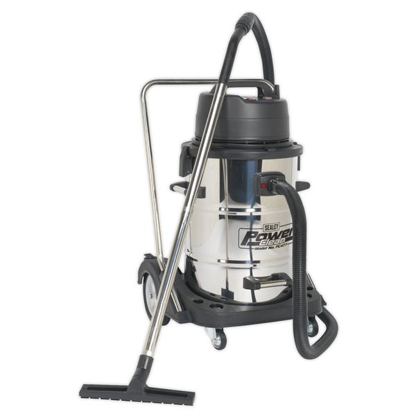 Industrial Vacuum Cleaner Wet & Dry Stainless Steel Drum with Swivel Emptying 77L 2400W