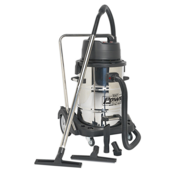 Industrial Vacuum Cleaner Wet & Dry Stainless Steel Drum with Swivel Emptying 77L 2400W