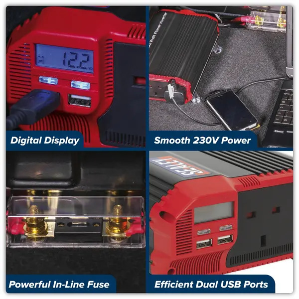 Sealey PI1100 Modified Sine Wave Power Inverter 1100W 12V