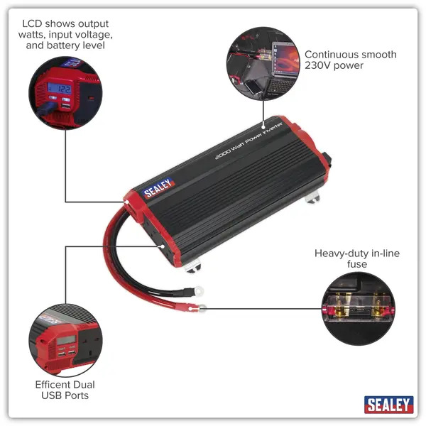 Sealey PI2000 Modified Sine Wave Power Inverter 2000W 12V
