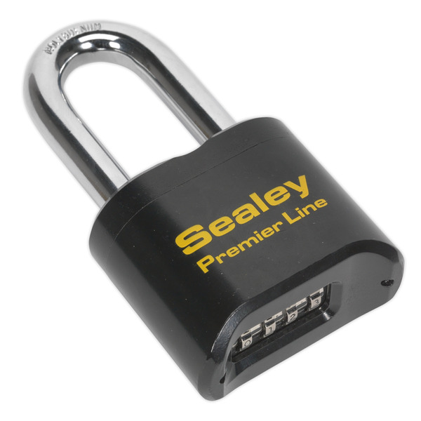 Sealey PL603L Premier&trade; Steel Body Combination Padlock Long Shackle 62mm