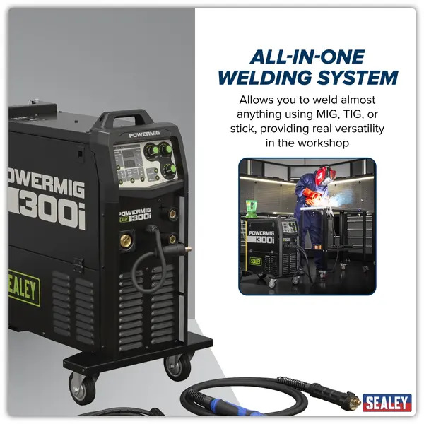 Sealey POWERMIG300i 300A Professional Gas/Gasless MIG/TIG/MMA Inverter Welder 400V 3ph