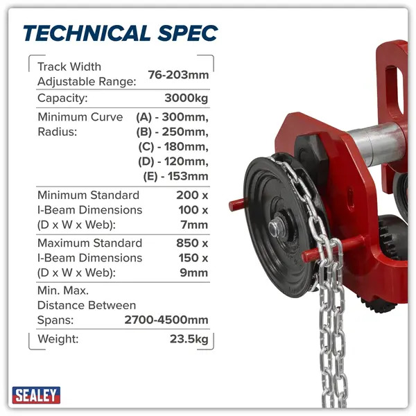 Sealey PT3000G Geared Trolley 3 Tonne