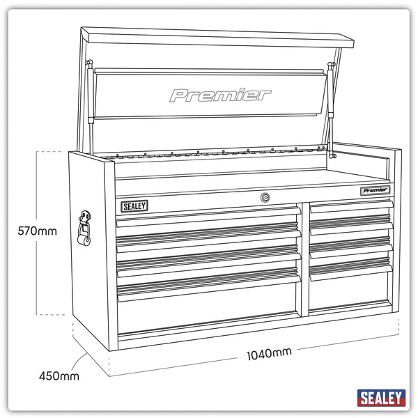 Sealey PTB104008 Premier™ Heavy-Duty Extra-Wide Topchest 8 Drawer 1040mm - Black