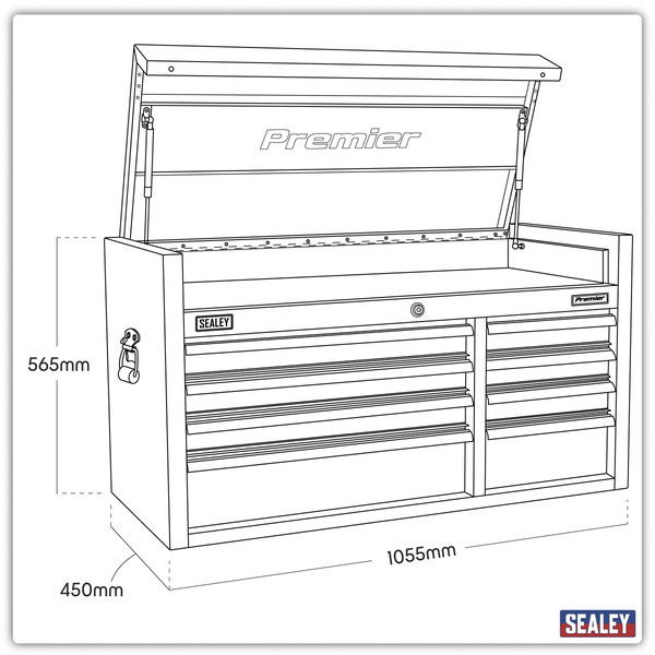 Sealey PTB104008SS Premier™ Heavy-Duty Extra-Wide Topchest 8 Drawer 1055mm - Stainless Steel