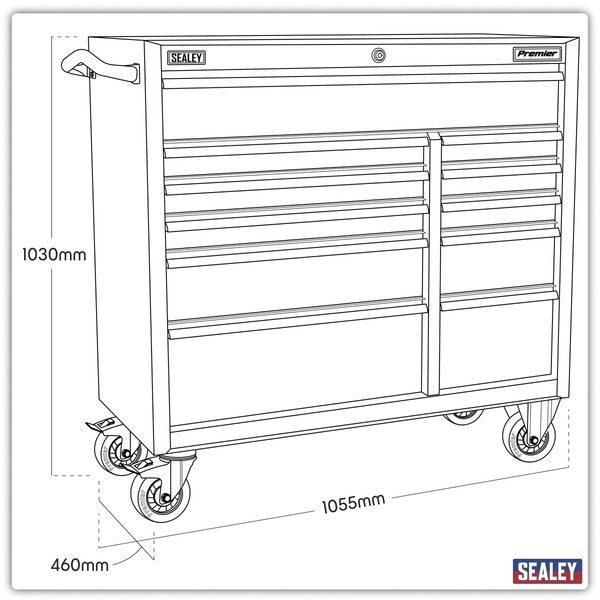 Sealey PTB105511SS Premier™ Heavy-Duty Extra-Wide Rollcab 11 Drawer 1055mm - Stainless Steel