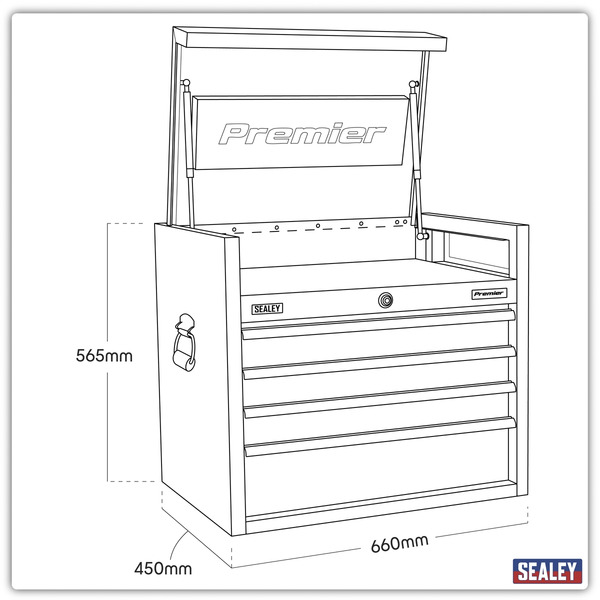 Sealey PTB66004 Premier™ Heavy-Duty Topchest 4 Drawer 660mm - Black