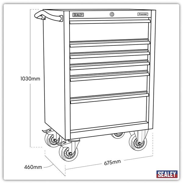 Sealey PTB67506SS Premier™ Heavy-Duty Rollcab 6 Drawer 675mm - Stainless Steel