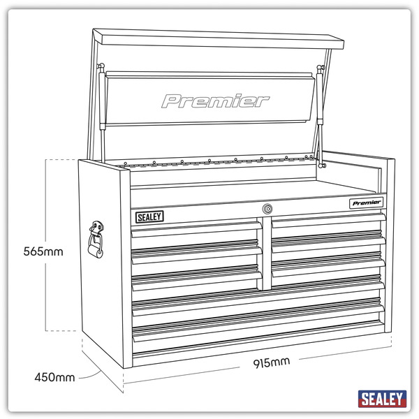 Sealey PTB91508 Premier™ Heavy-Duty Topchest 915mm 8 Drawer - Black