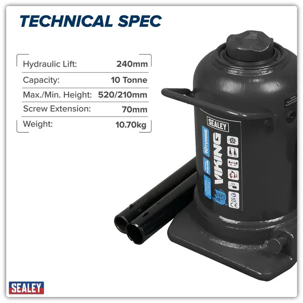 Sealey PTBJ10S Viking Telescopic Bottle Jack 10 Tonne