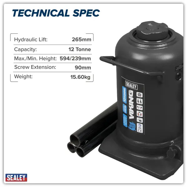 Sealey PTBJ12S Viking Telescopic Bottle Jack 12 Tonne