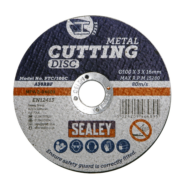 Sealey PTC/100C50 100 x 3mm Cutting Disc 16mm Bore - Pack of 50