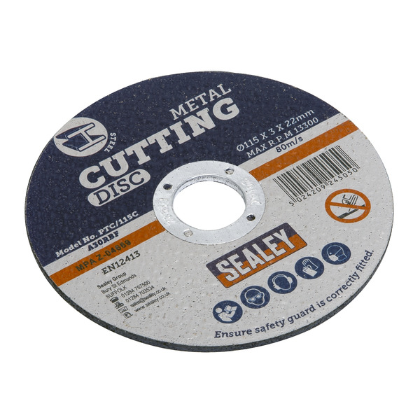Sealey PTC/115C50 115 x 3mm Cutting Disc 22mm Bore - Pack of 50