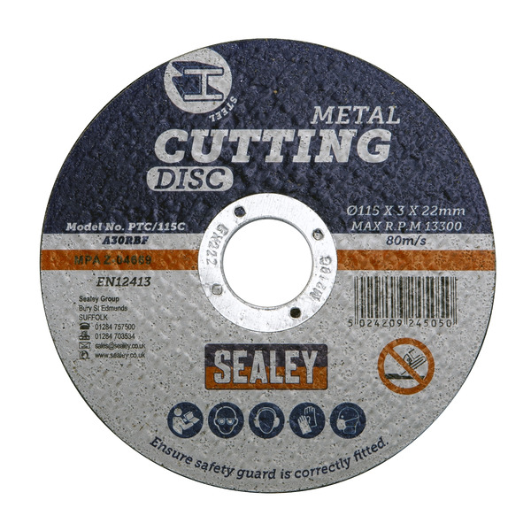Sealey PTC/115C50 115 x 3mm Cutting Disc 22mm Bore - Pack of 50