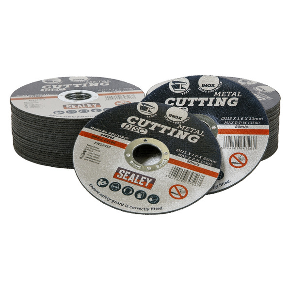 Sealey PTC/115CT50 115 x 1.6mm Cutting Disc 22mm Bore - Pack of 50