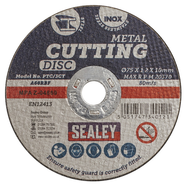 Sealey PTC/3CT100 75 x 1.2mm Cutting Disc 10mm Bore - Pack of 100