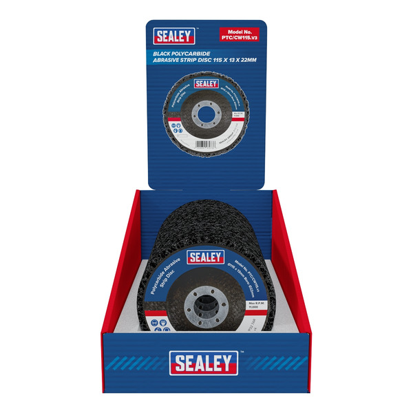 Sealey PTC/CW115DB 115 x 13mm Black Polycarbide Abrasive Strip Disc 22mm Bore - Display Box of 10