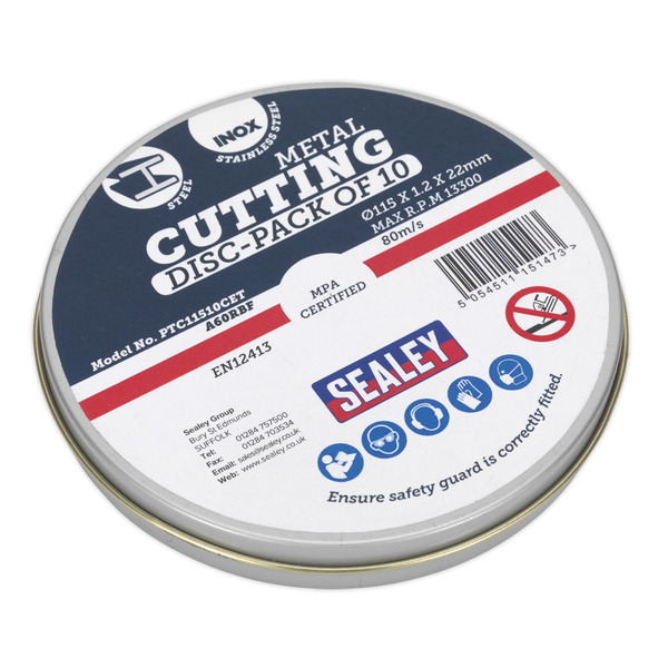 Sealey PTC11510CETD 115 x 1.2mm Cutting Discs, Packs of 10 - Display Box 10