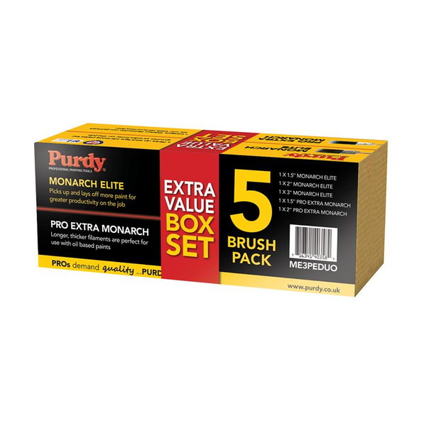 Purdy® PURME3PEDUO Monarch™ Elite™ & Pro-Extra® Monarch™ Brush Set, 5 Piece