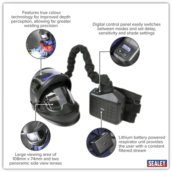 Sealey PWH618 Auto Darkening Welding Helmet with TH3 Powered Air Purifying Respirator (PAPR)