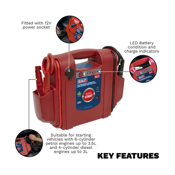Sealey RoadStart® 12V Emergency Jump Starter 1600 Peak Amps