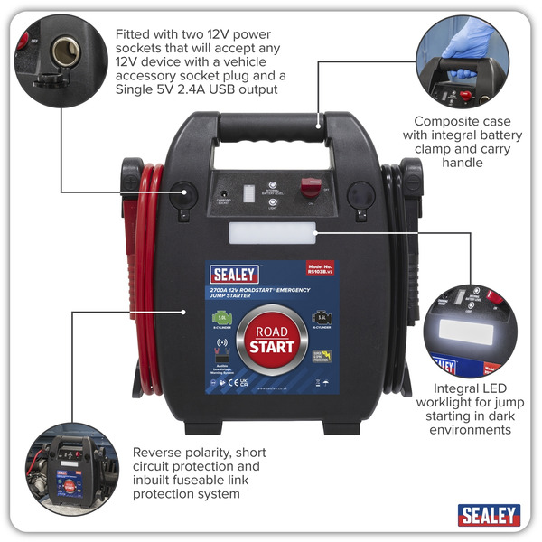 Sealey RS103B RoadStart® 12V Emergency 8-Cylinder Jump Starter 5L