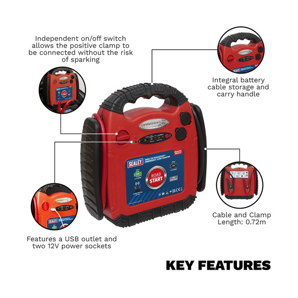 Sealey RS131 12V Emergency Jump Starter 900 Peak Amps