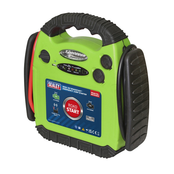 Sealey RS1312HV RoadStart&reg; 12V Emergency Jump Starter 900 Peak Amps - Hi-Vis Green