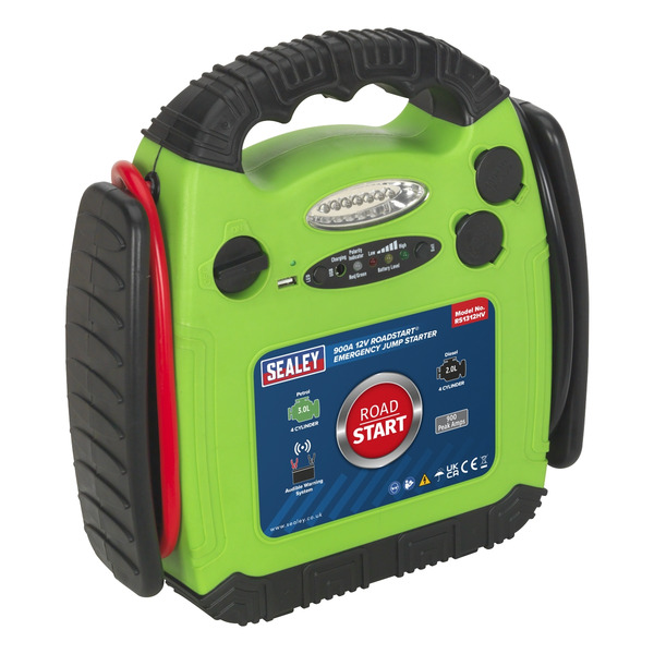 Sealey RS1312HV RoadStart&reg; 12V Emergency Jump Starter 900 Peak Amps - Hi-Vis Green