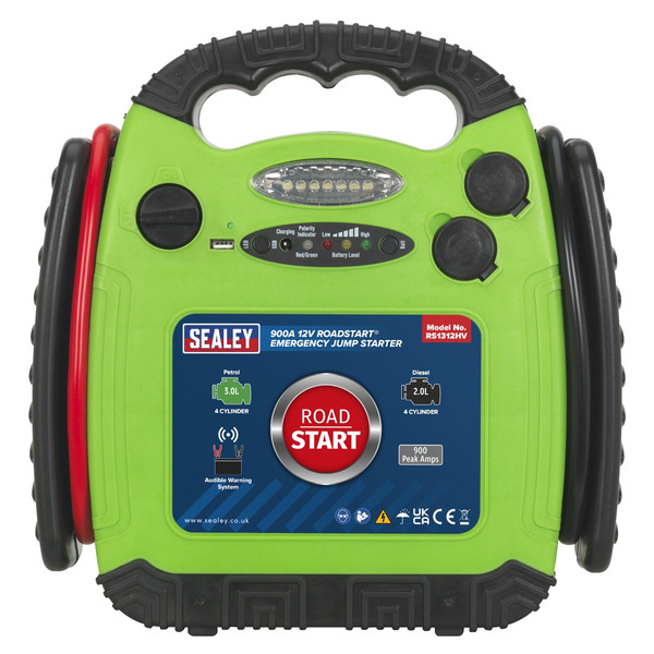 Sealey RS1312HV RoadStart&reg; 12V Emergency Jump Starter 900 Peak Amps - Hi-Vis Green