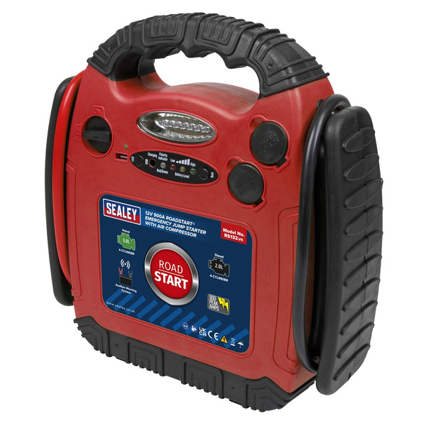 Sealey RS132 RoadStart&reg; 12V Emergency Jump Starter with Air Compressor 900 Peak Amps