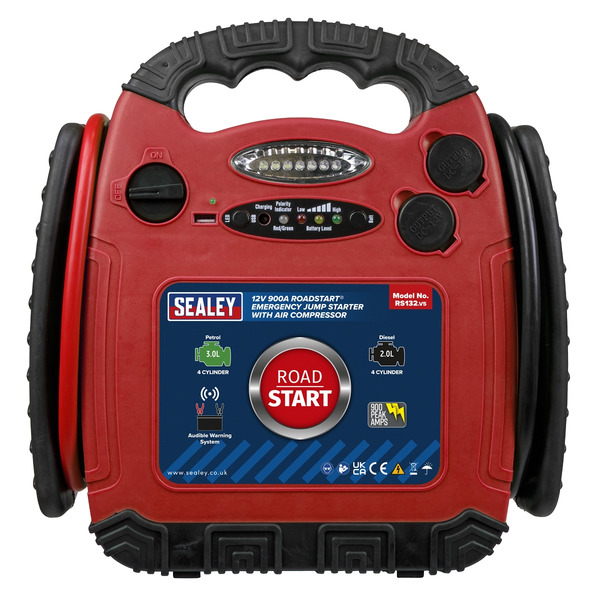 Sealey RS132 RoadStart&reg; 12V Emergency Jump Starter with Air Compressor 900 Peak Amps