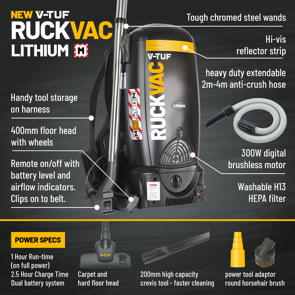 V-TUF RUCKVAC M CLASS BATTERY POWERED BACK PACK VACUUM