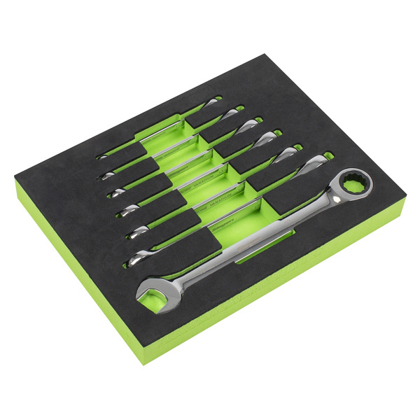 Sealey S01142 Siegen Combination Ratchet Spanner Set with Tool Tray 7pc