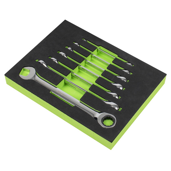 Sealey S01142 Siegen Combination Ratchet Spanner Set with Tool Tray 7pc