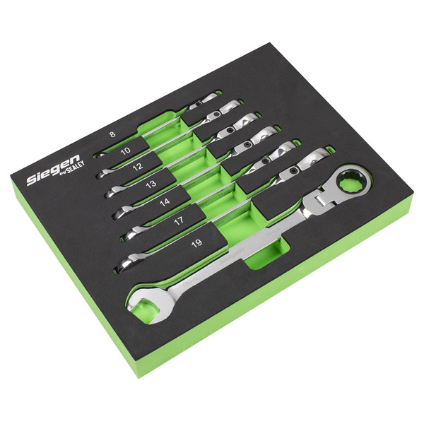 Sealey S01143 Flexi-Head Combination Ratchet Spanner Set 7pc
