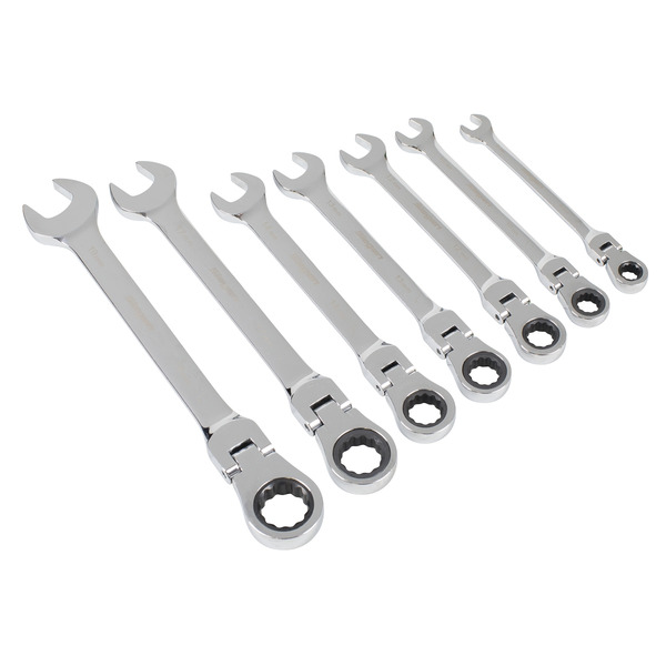 Sealey S01143 Flexi-Head Combination Ratchet Spanner Set 7pc