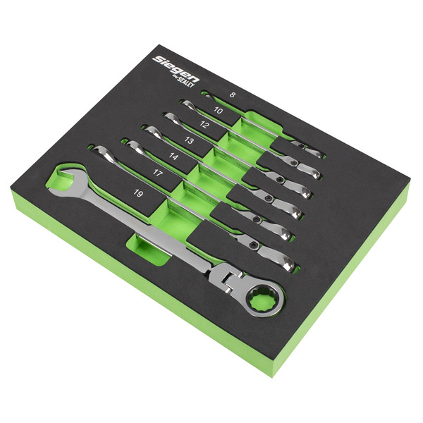 Sealey S01143 Flexi-Head Combination Ratchet Spanner Set 7pc