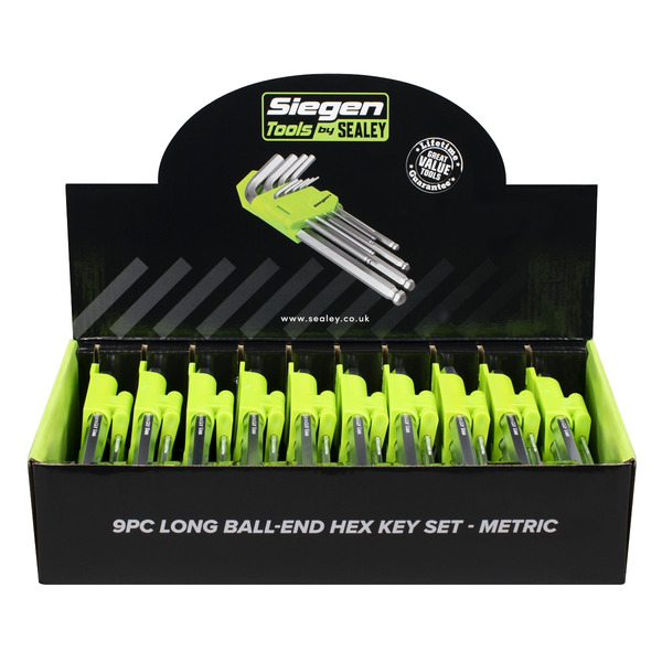 Sealey S01263 Siegen Long Ball-End Hex Key Set 9pc - Display Box of 10