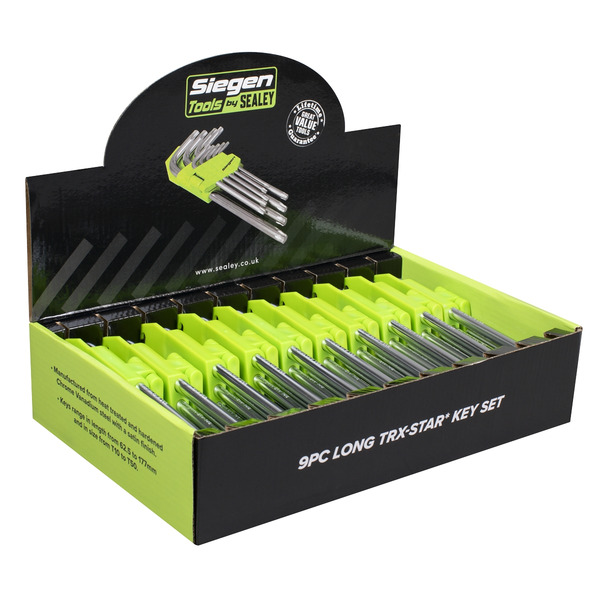 Sealey S01264 Siegen Long TRX-Star* Key Set 9pc - Display Box of 10