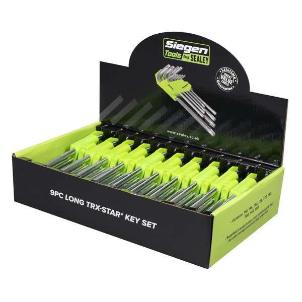 Sealey S01264 Siegen Long TRX-Star* Key Set 9pc - Display Box of 10