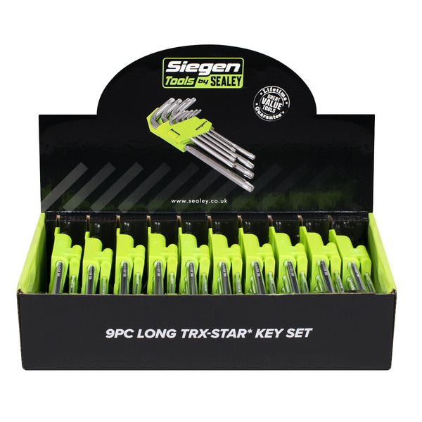 Sealey S01264 Siegen Long TRX-Star* Key Set 9pc - Display Box of 10