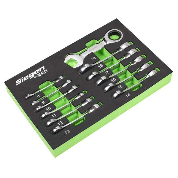 Sealey S0633 Siegen Stubby Combination Ratchet Spanner Set 12pc