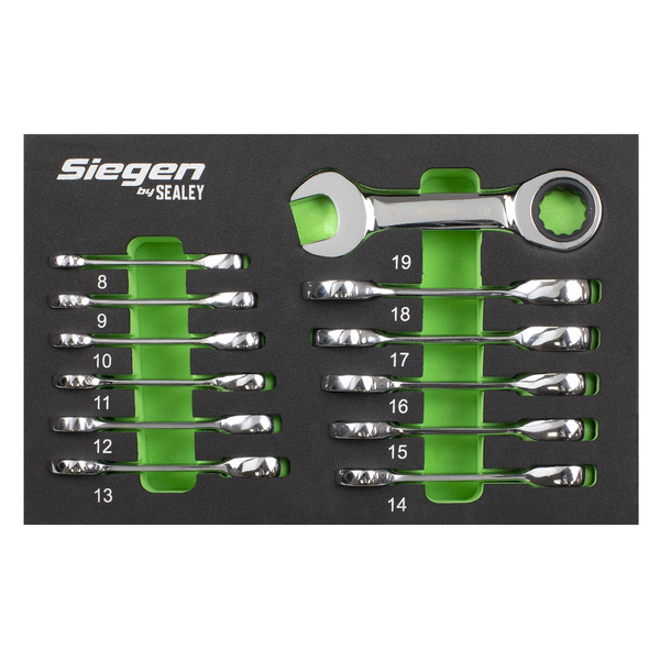 Sealey S0633 Siegen Stubby Combination Ratchet Spanner Set 12pc