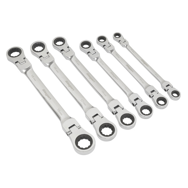 Sealey S0806 Siegen Flexi-Head Double End Ratchet Ring Spanner Set 6pc