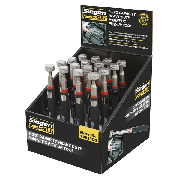 Sealey S0823DB Siegen Heavy-Duty Magnetic Pick-Up Tool 3.6kg Capacity - Display Box of 16