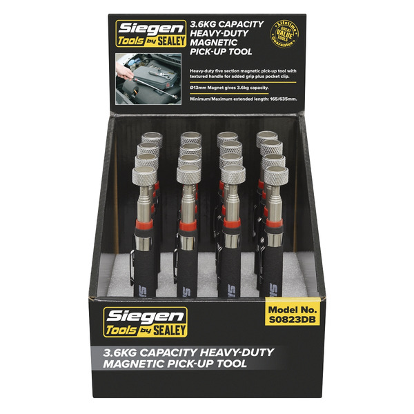Sealey S0823DB Siegen Heavy-Duty Magnetic Pick-Up Tool 3.6kg Capacity - Display Box of 16